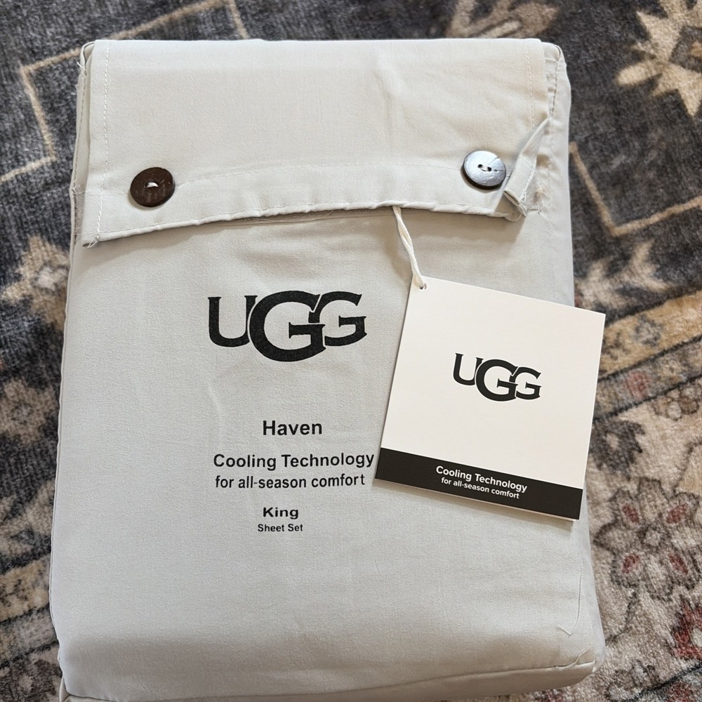 New UGG Haven KING Size Sheet Set 4 PCS Cooling Technology Stone Gray